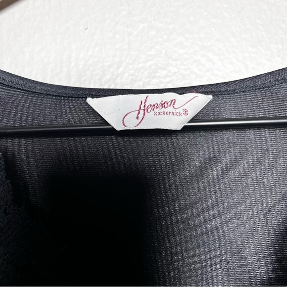 VTG 80s Henson Kickernick Women Nylon Dress Medium Black Lace High Slit - Picture 5 of 10